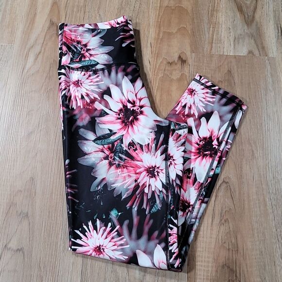 🔺️Kyodan Hot Pink & Black Floral High Waist Athletic Pants Small - Picture 2 of 7